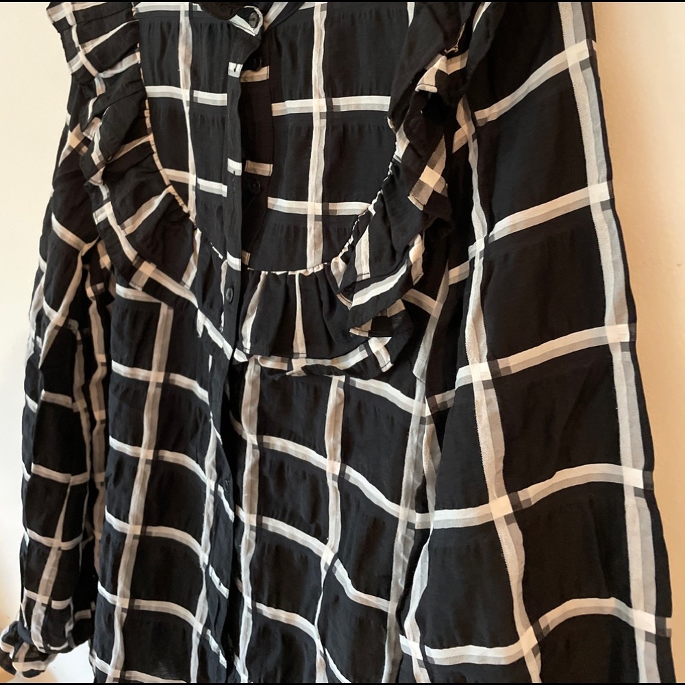 H&M Trend Black And White Grid Pattern Blouse Sz 2 - image 2
